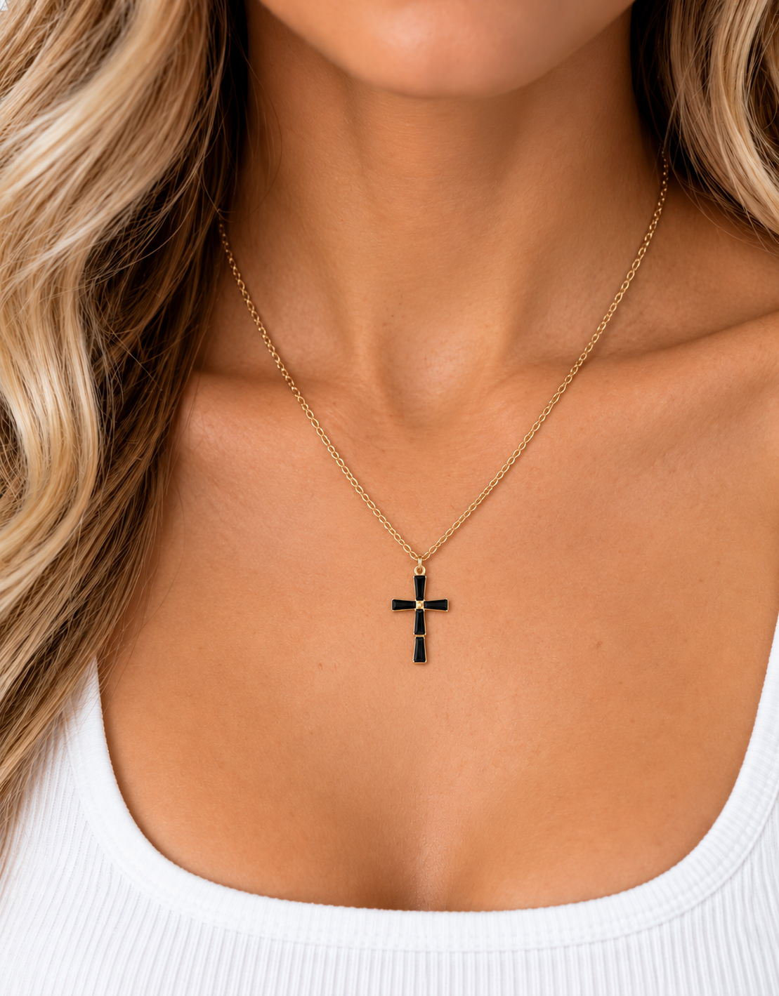 Black Cross Pendant Necklace