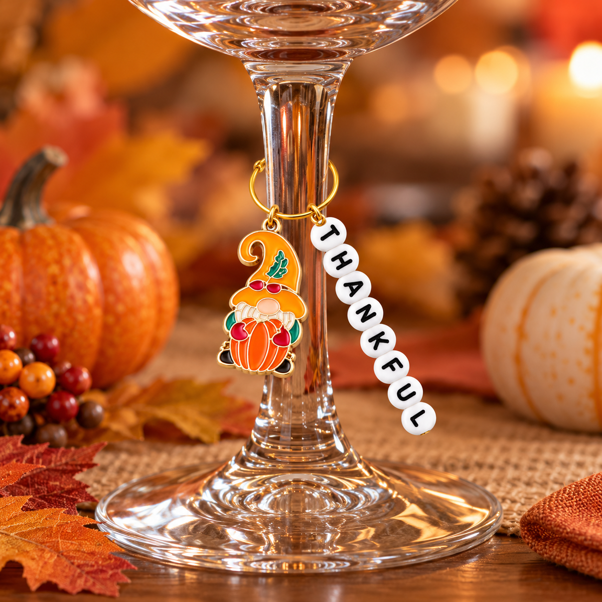 Thankful Little Gnome Wine Charm