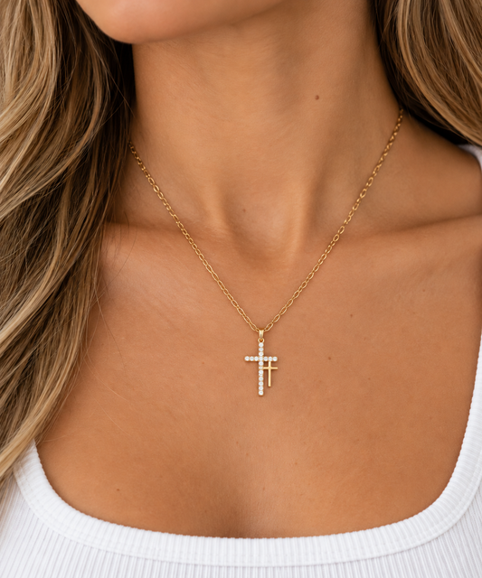 Gold Double Cross Necklace