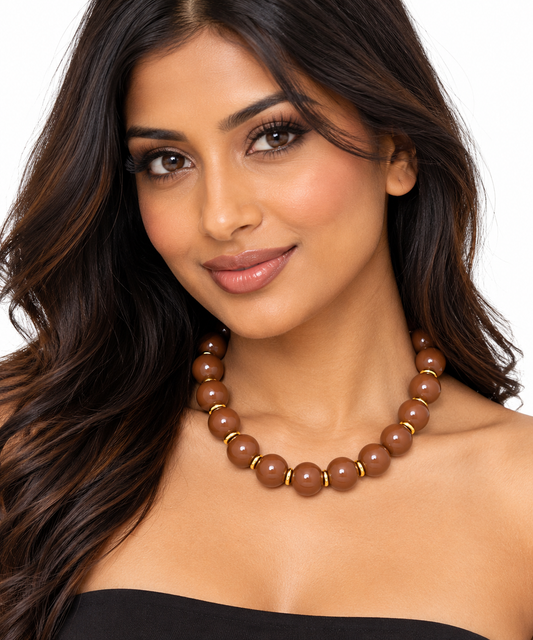 Caramel Luxe Gold Accent Beaded Necklace