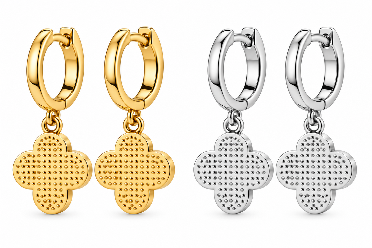 Pavé Quatrefoil Huggie Earrings