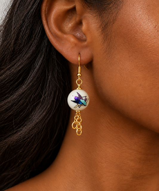 San Jose Hockey Teal & Gold Dangle Earrings