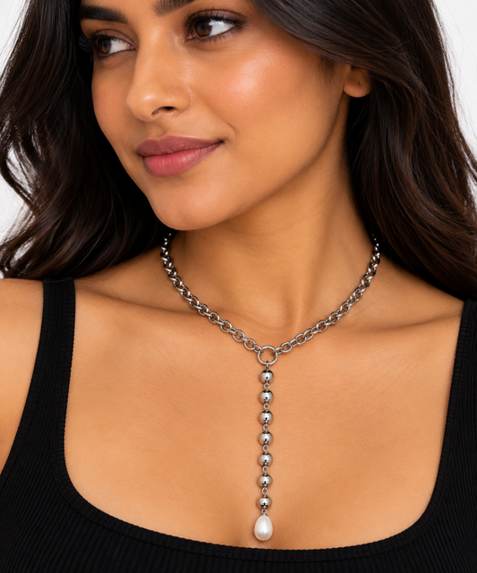 Golden Elegance Pearl Drop Necklace