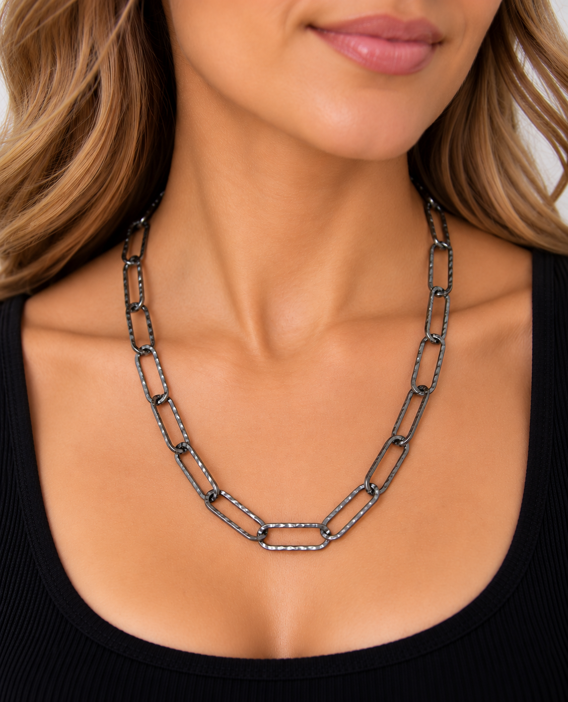 Textured Mixed Metal Link Necklace