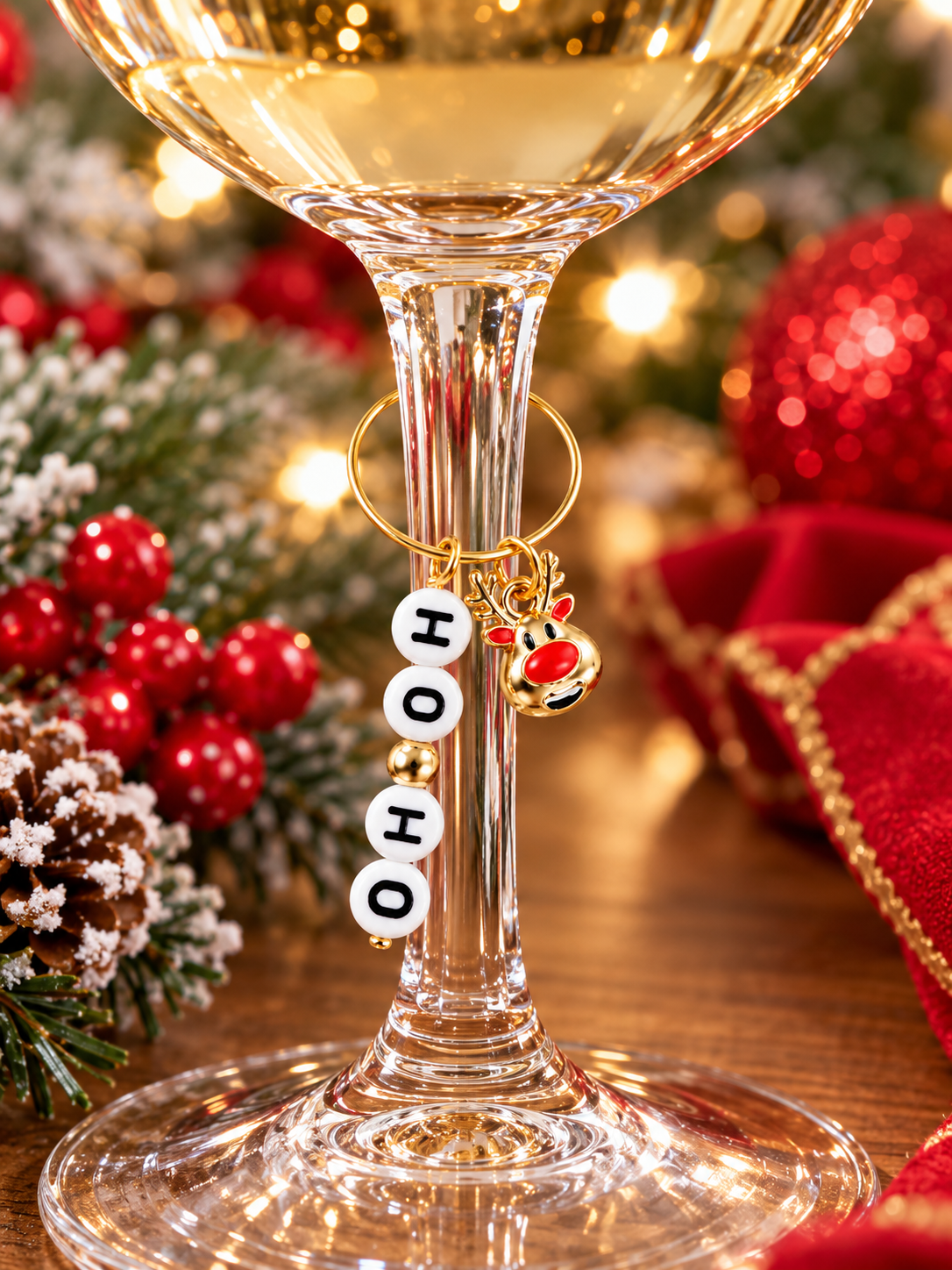 Ho Ho Holiday Reindeer Wine Charm