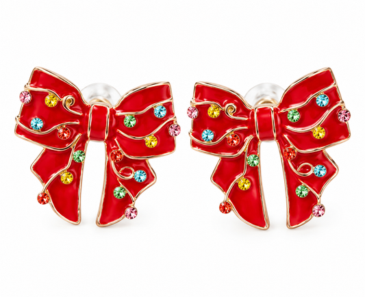 Rhinestone Holiday Bow Earrings