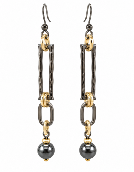 Mixed Metal Gunmetal Drop Earrings