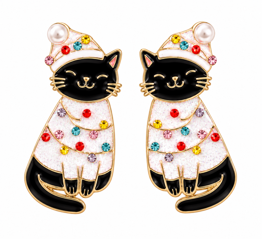 Merry Meow Christmas Earrings