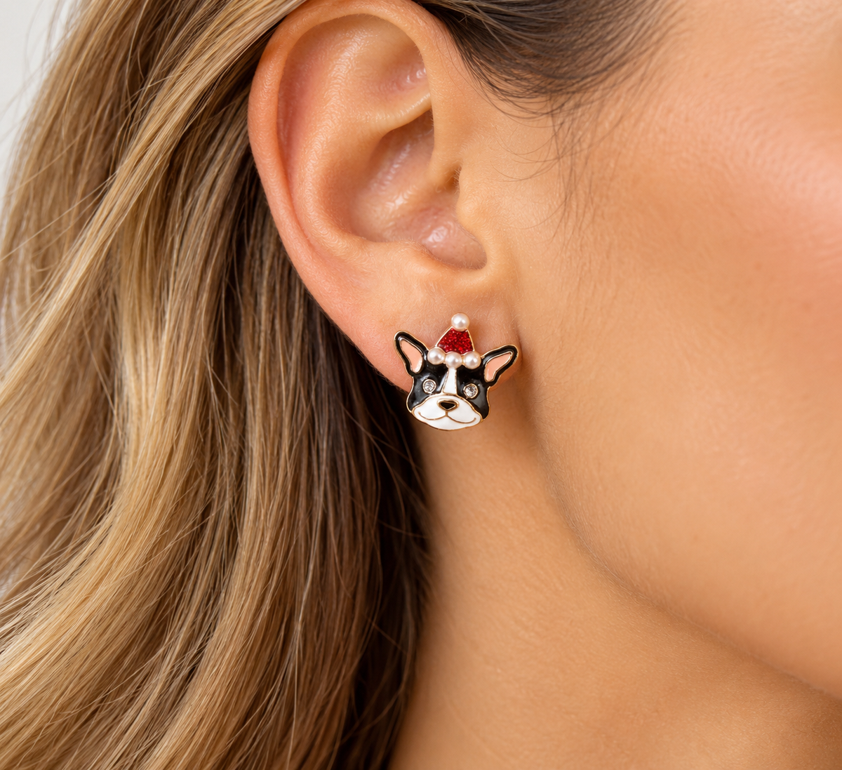 Santa Paws Frenchie Stud Earrings