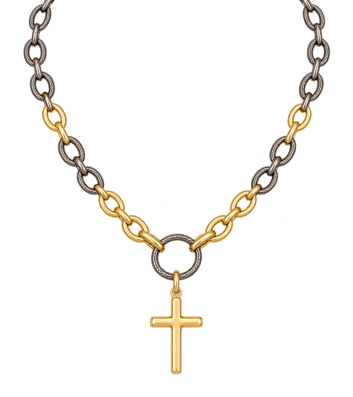 Mixed Metal Cross Necklace