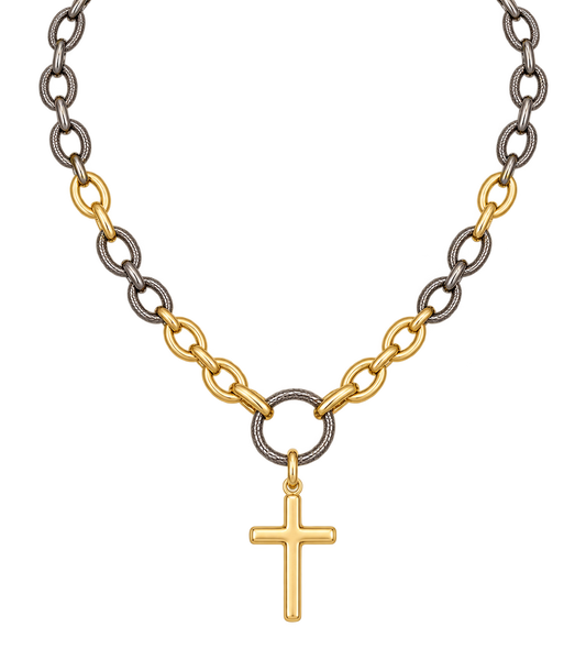Mixed Metal Cross Necklace