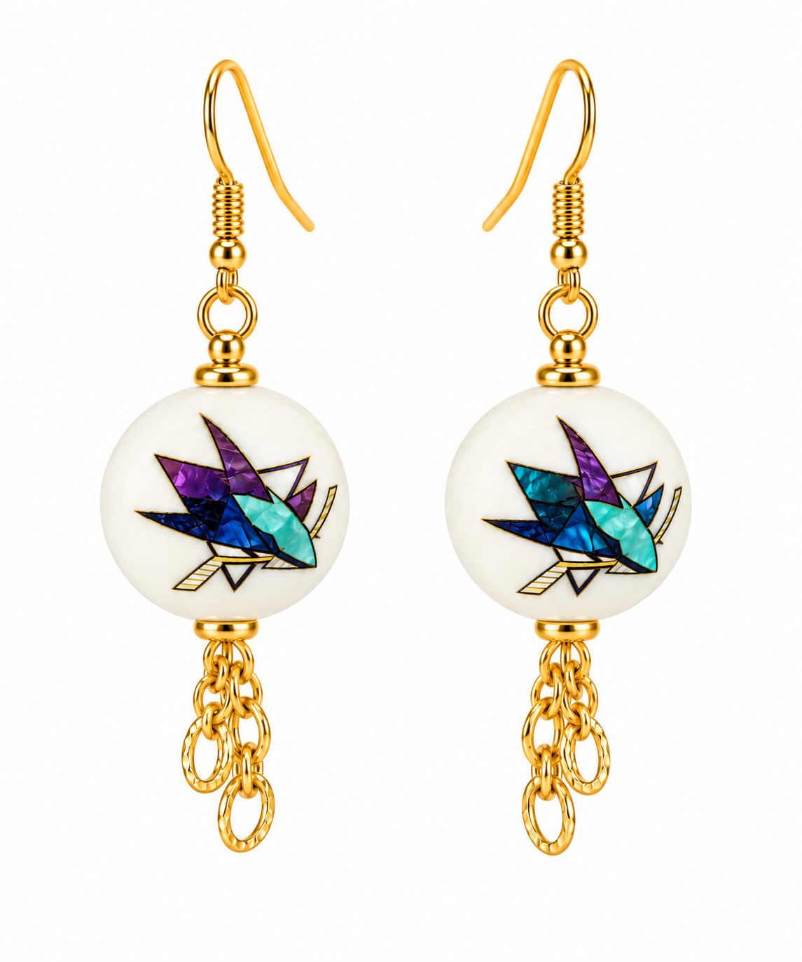 San Jose Hockey Teal & Gold Dangle Earrings