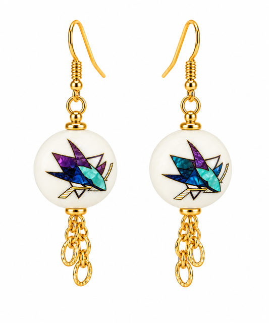 San Jose Hockey Teal & Gold Dangle Earrings