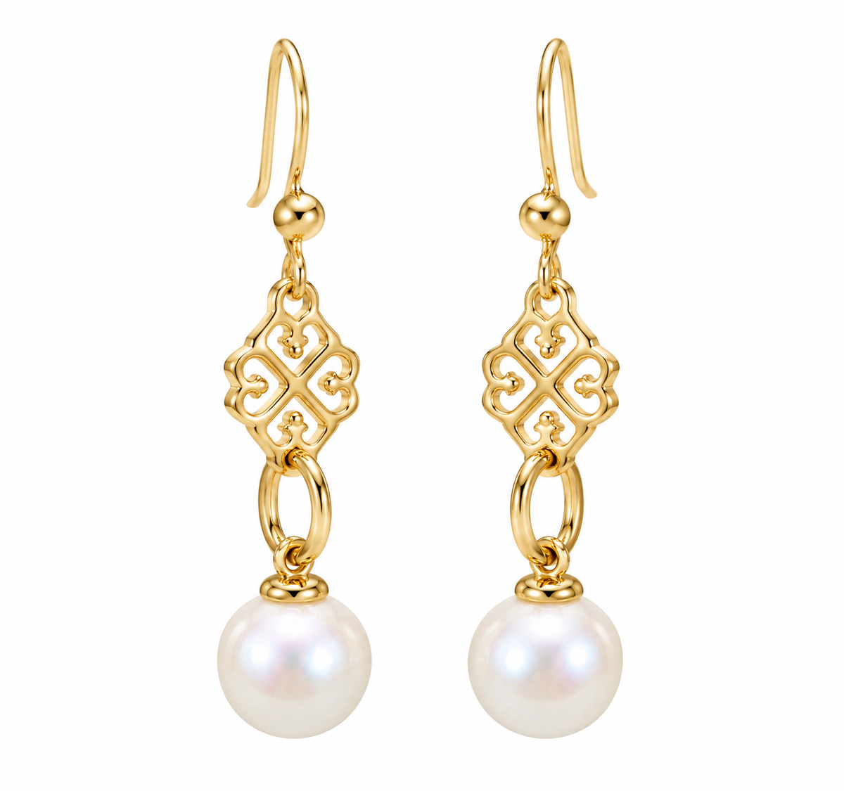 Gold Filigree Pearl Drop Earrings