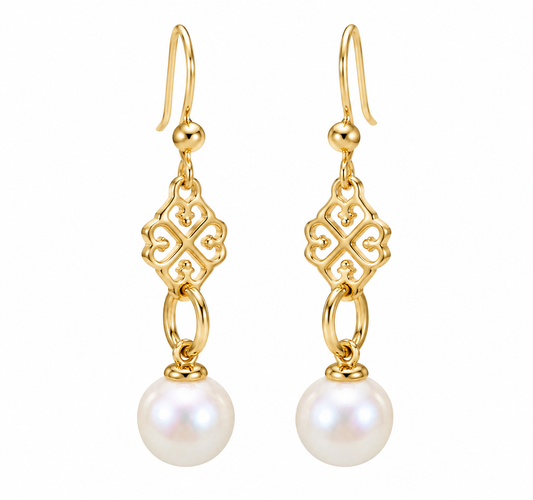 Gold Filigree Pearl Drop Earrings