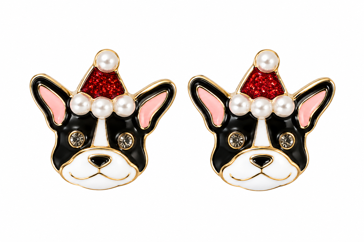 Santa Paws Frenchie Stud Earrings