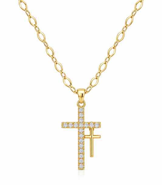 Gold Double Cross Necklace