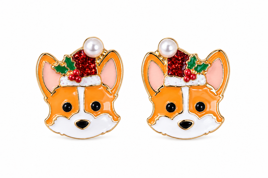 Holly Jolly Corgi Stud Earrings