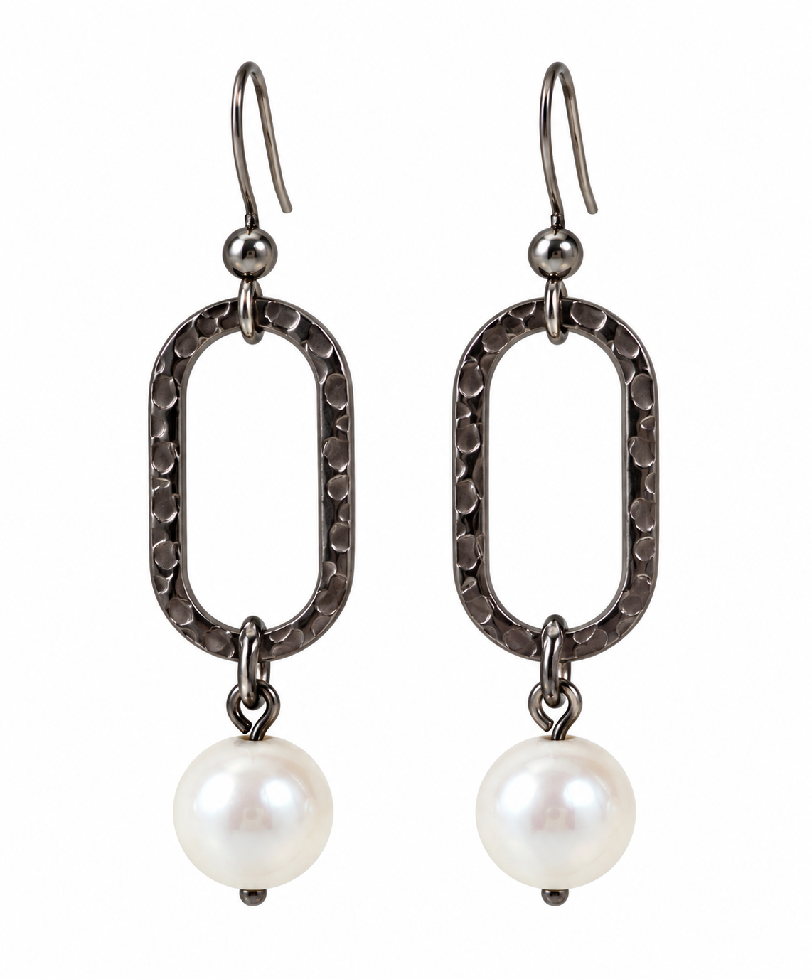 Pearl Drop Hammered Oval Earrings