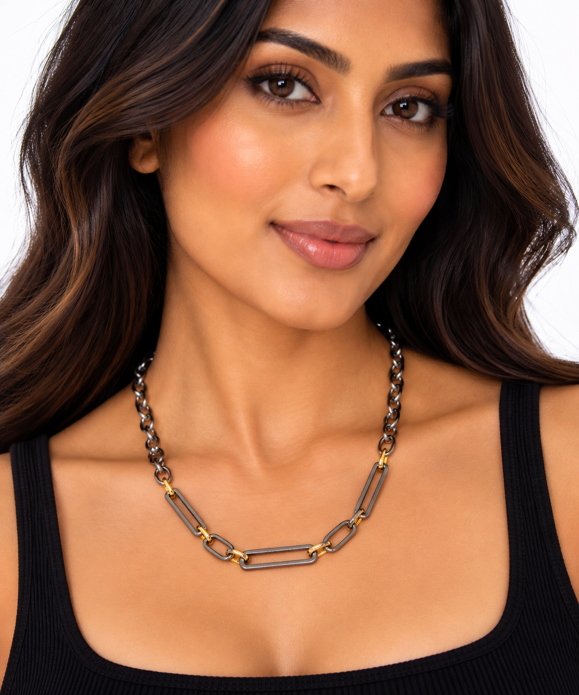 Mixed Metal Modern Edge Link Necklace