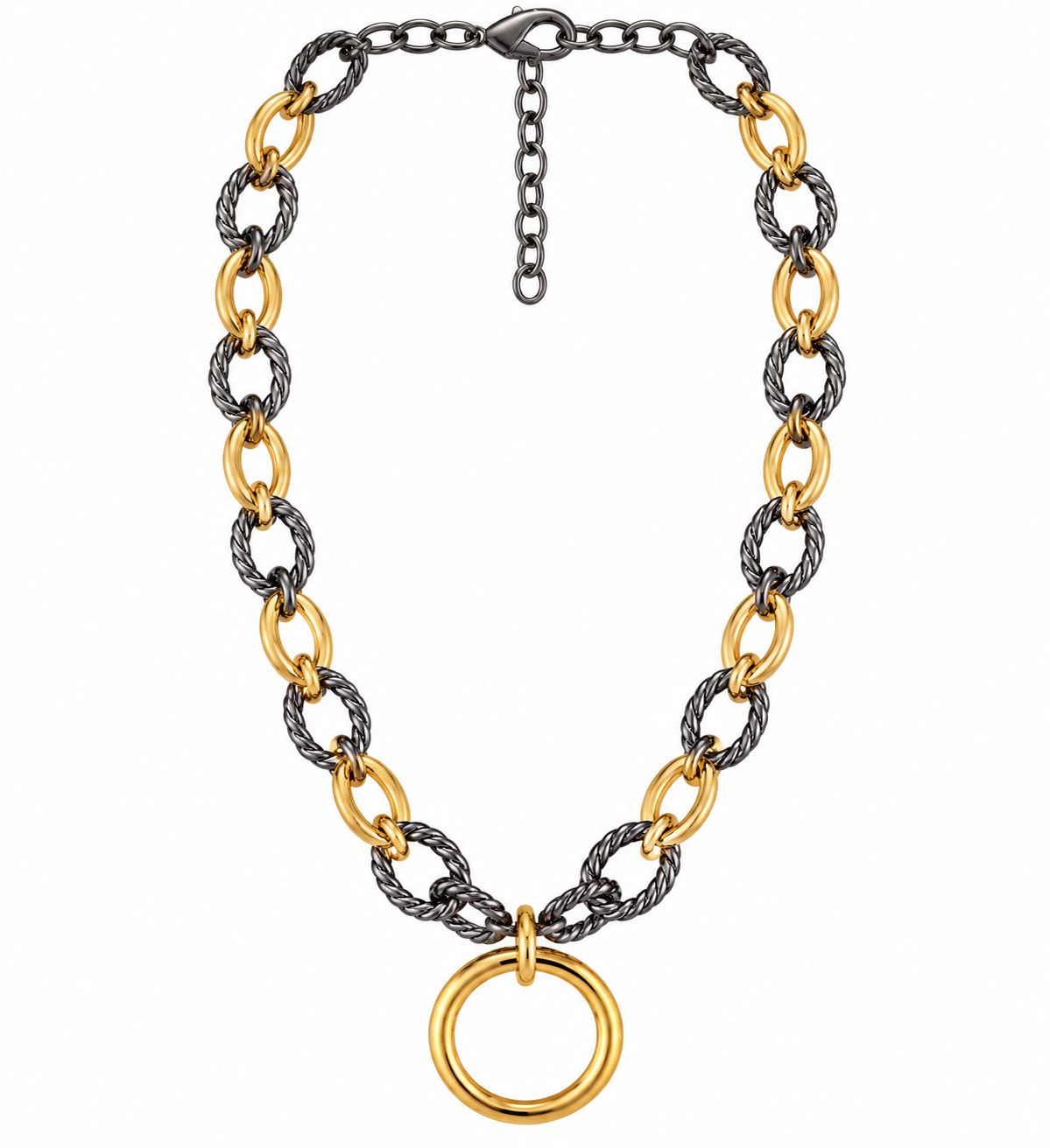 Golden Edge Mixed Metal Circle Pendant Necklace