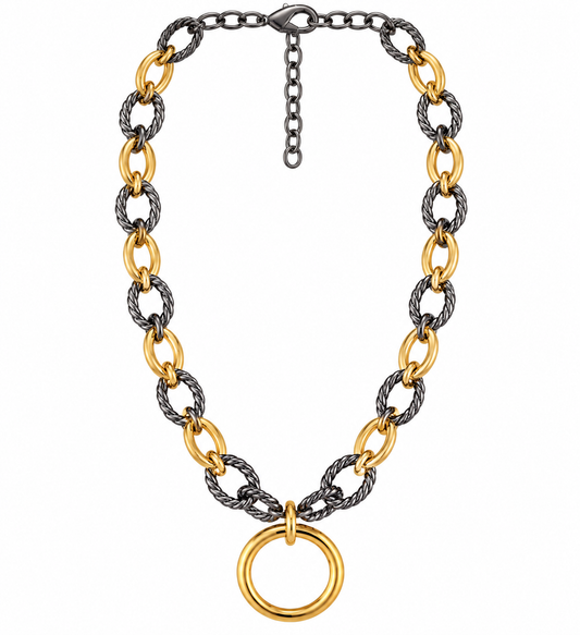 Golden Edge Mixed Metal Circle Pendant Necklace