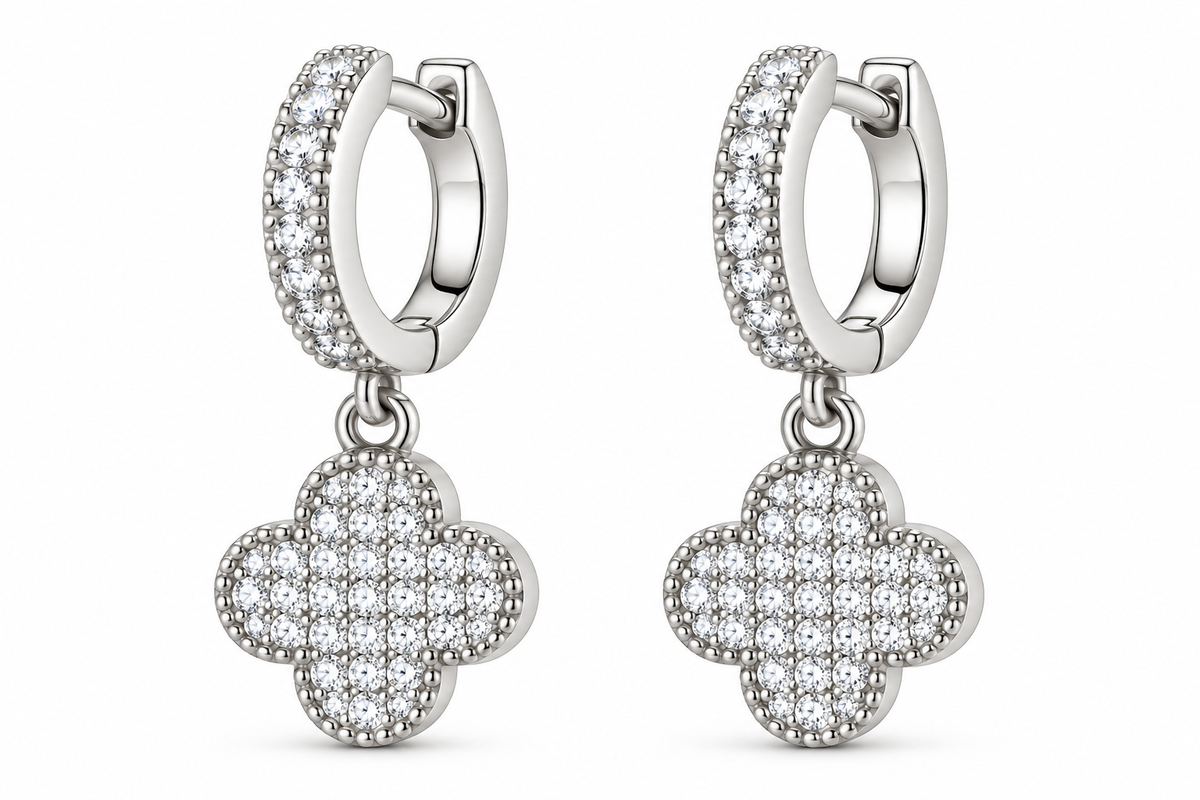 Pavé Quatrefoil Huggie Earrings
