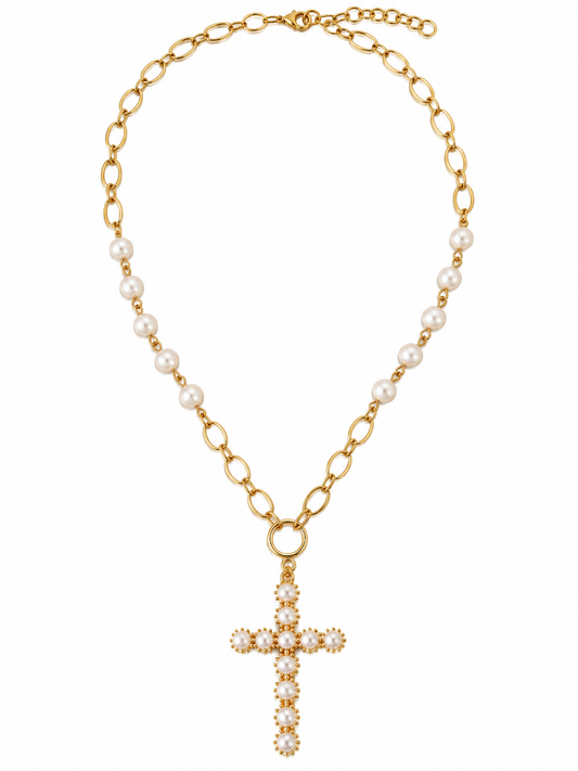 Pearl Devotion Cross Necklace