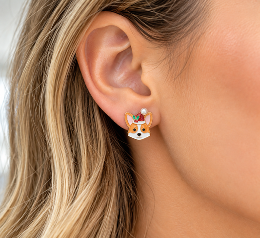 Holly Jolly Corgi Stud Earrings