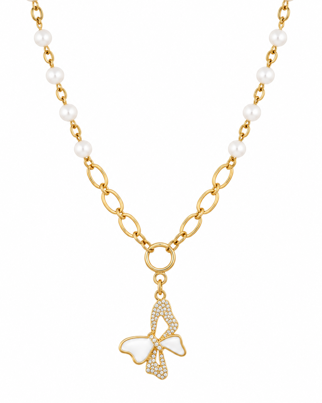 Pearl Butterfly Bow Necklace