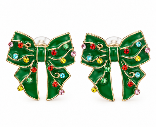 Rhinestone Holiday Bow Earrings
