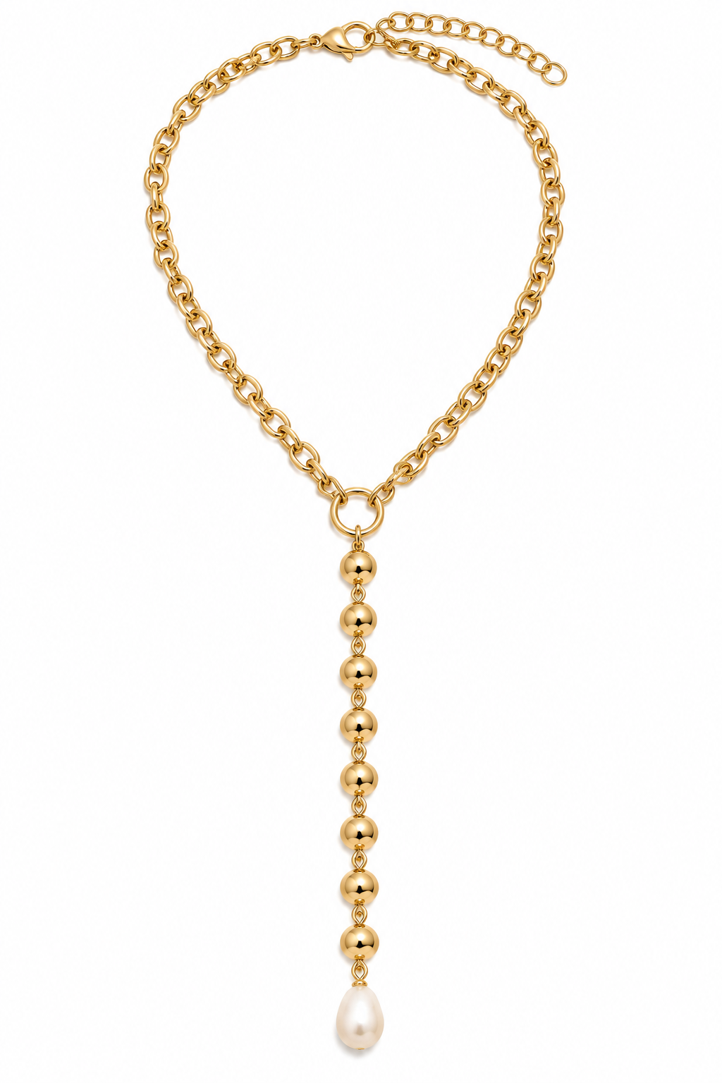 Golden Elegance Pearl Drop Necklace