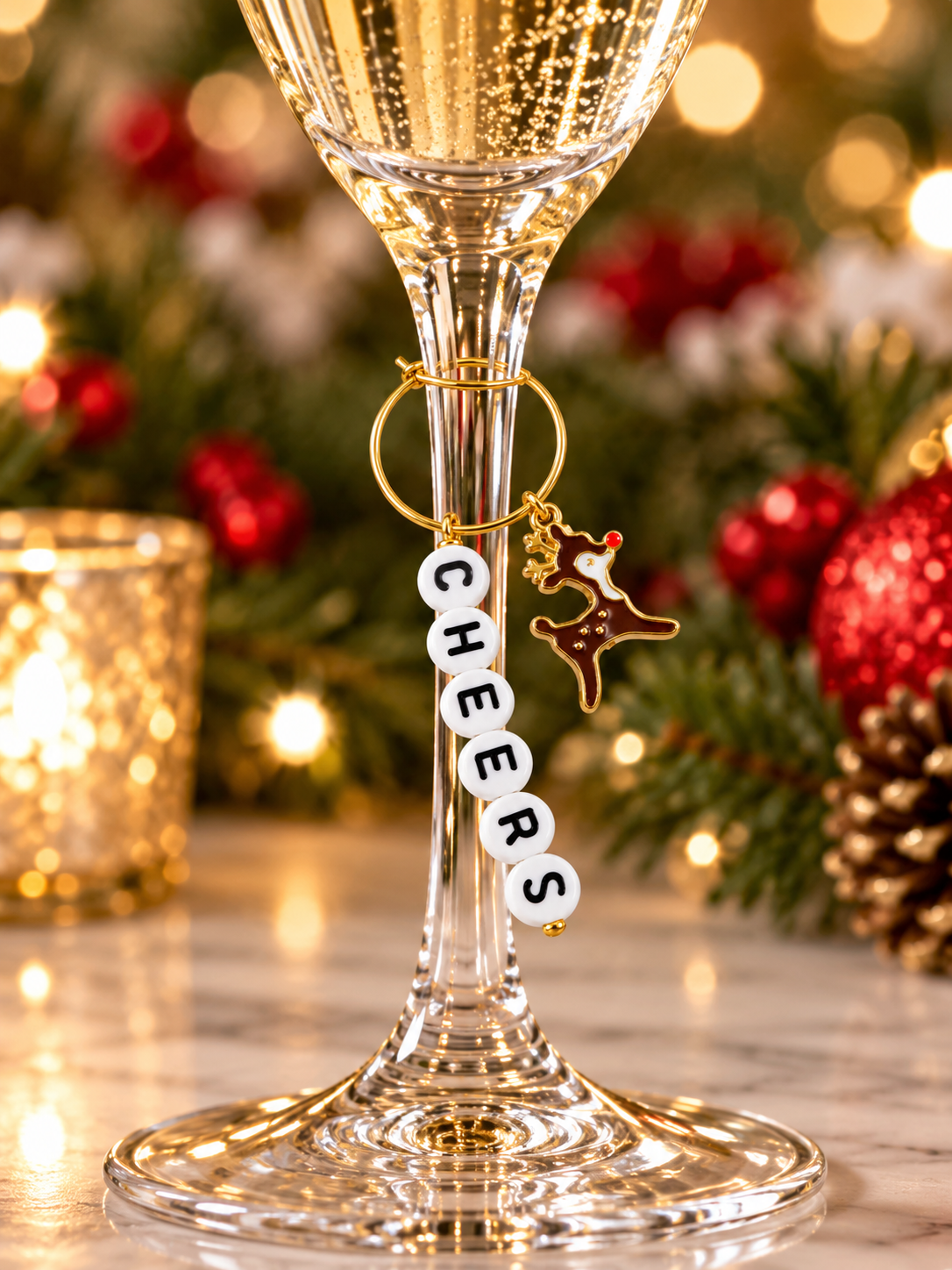 Reindeer Cheers Wine Charm