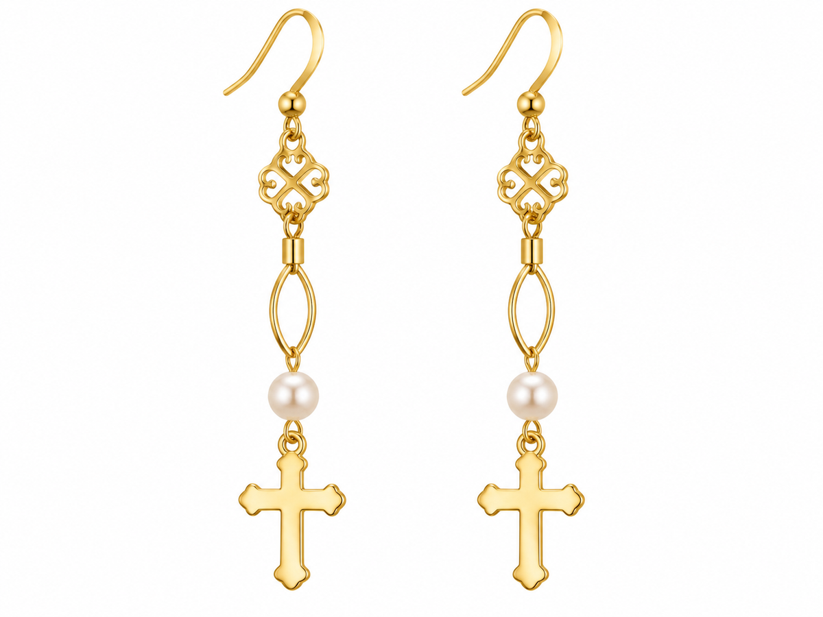 Divine Grace Pearl & Cross Earrings