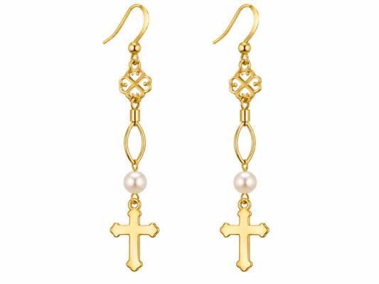 Divine Grace Pearl & Cross Earrings