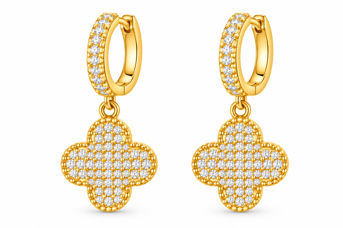 Pavé Quatrefoil Huggie Earrings