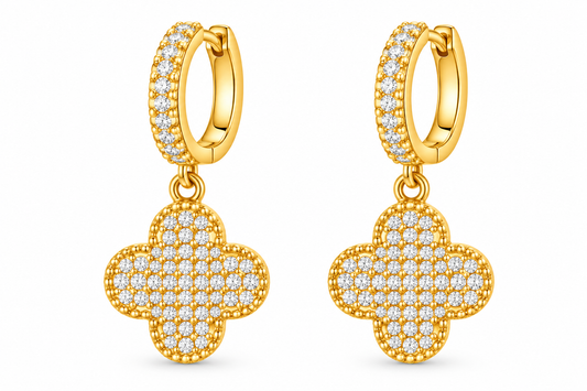 Pavé Quatrefoil Huggie Earrings