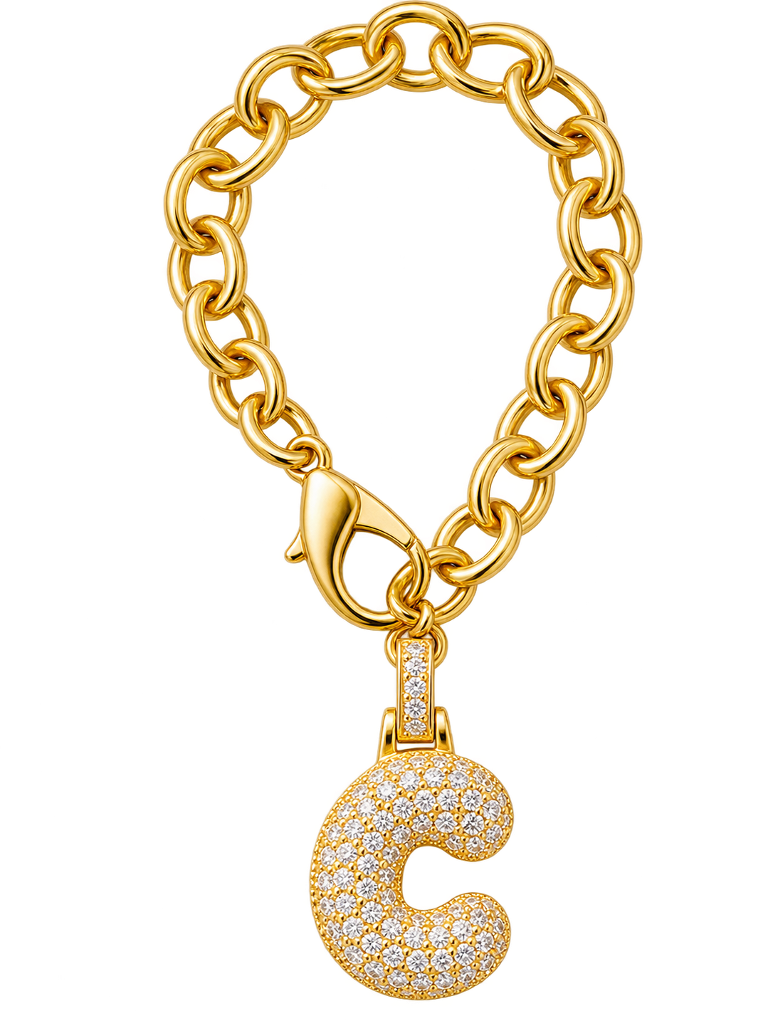 Gold Pave Initial Link Charm