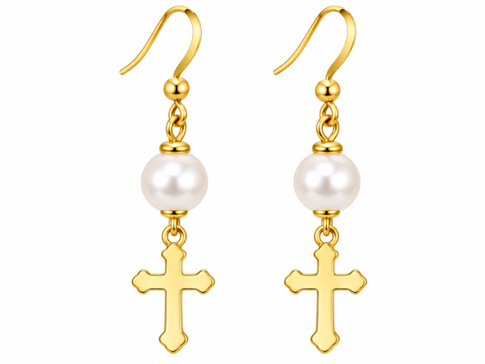 Grace & Pearl Cross Drop Earrings