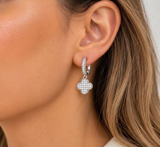 Pavé Quatrefoil Huggie Earrings
