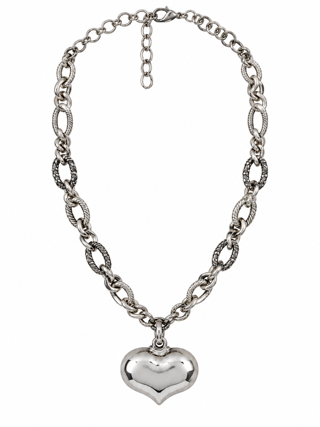 Textured Rope Chain Puff Heart Necklace