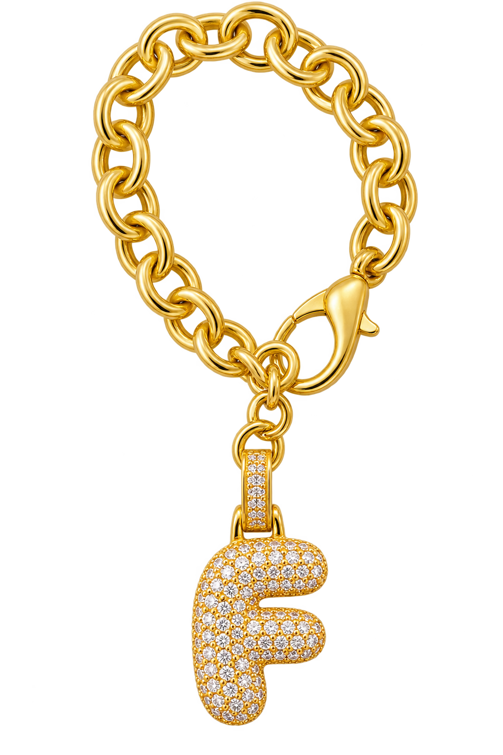 Gold Pave Initial Link Charm