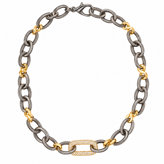 Two-Tone Sparkling Link Necklace