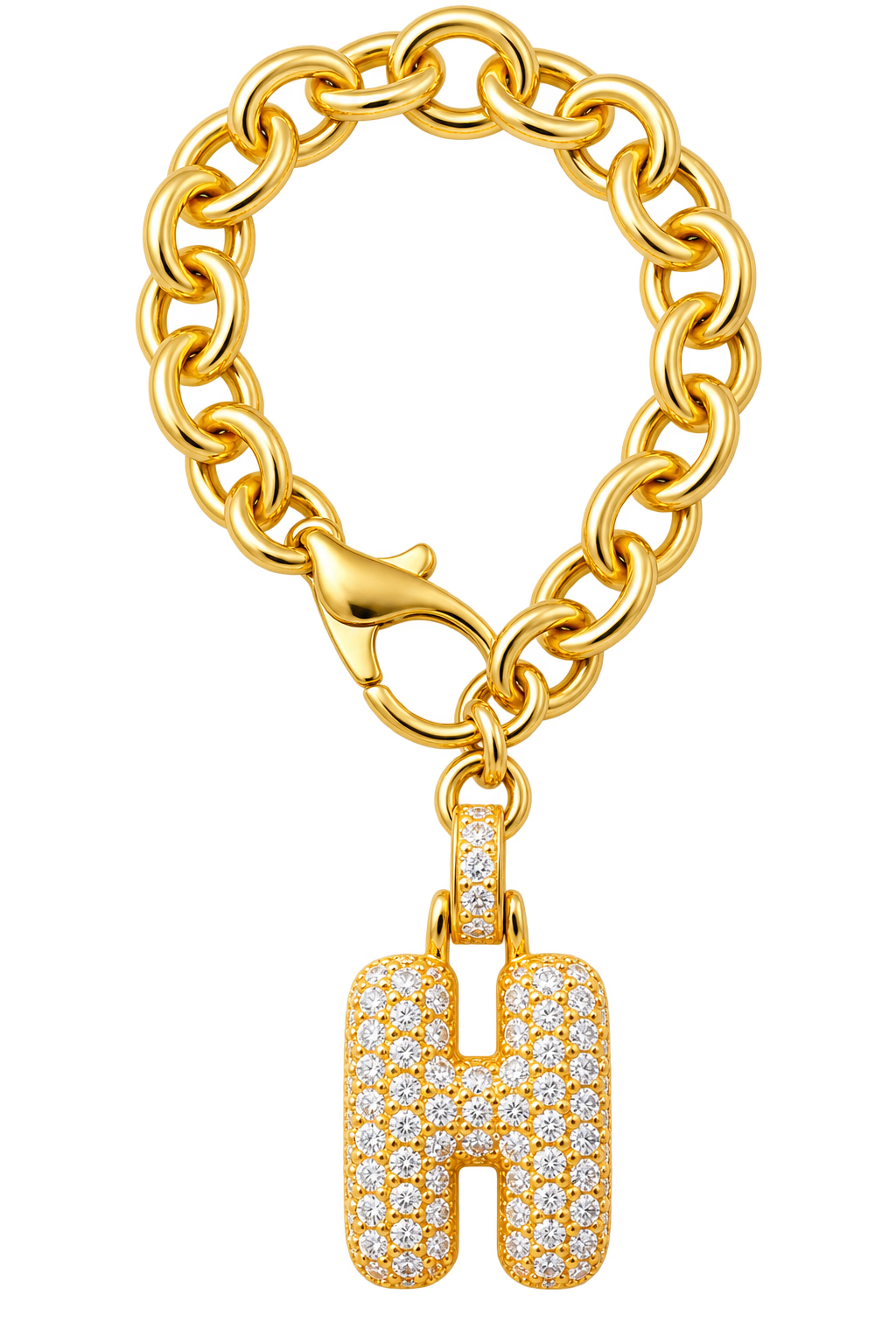 Gold Pave Initial Link Charm