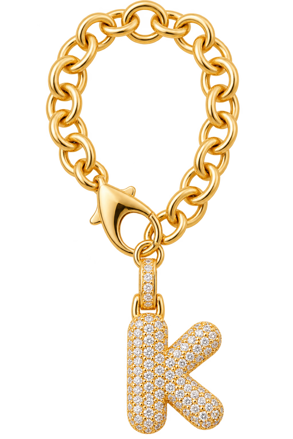 Gold Pave Initial Link Charm