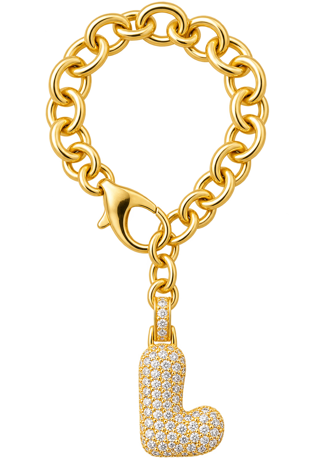 Gold Pave Initial Link Charm