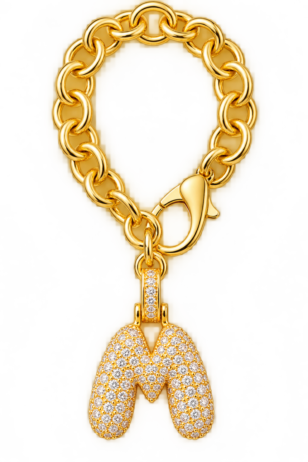Gold Pave Initial Link Charm