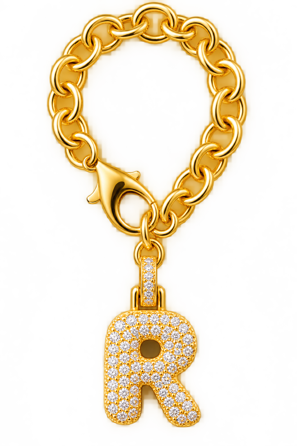Gold Pave Initial Link Charm