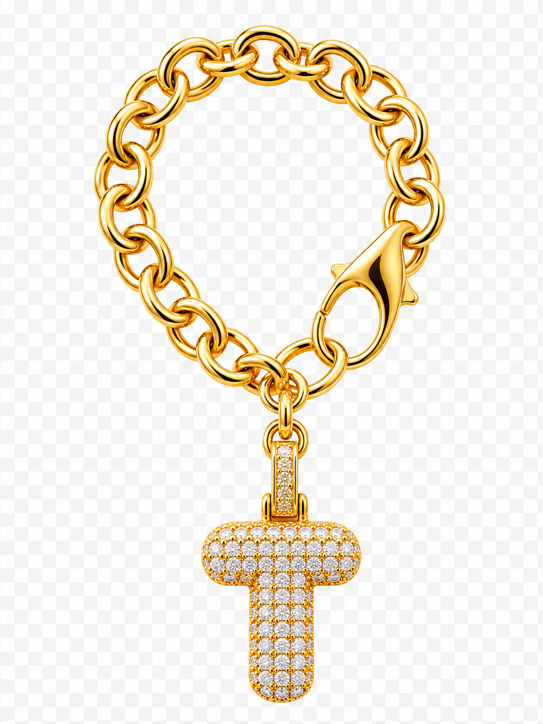 Gold Pave Initial Link Charm