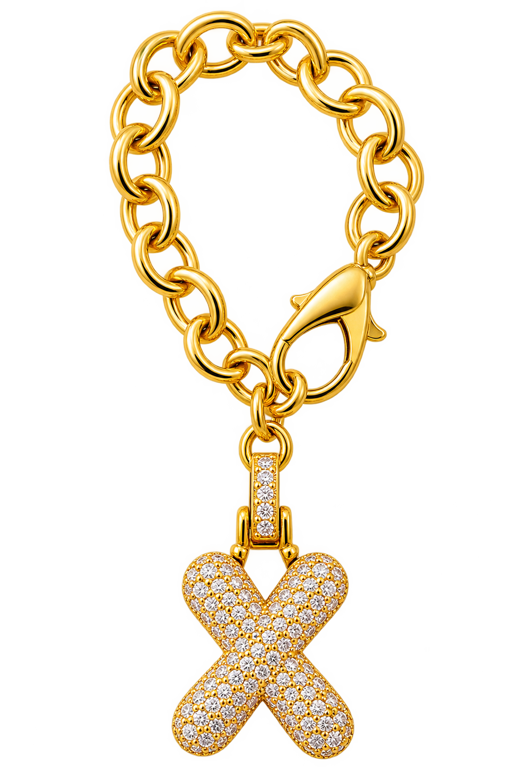 Gold Pave Initial Link Charm